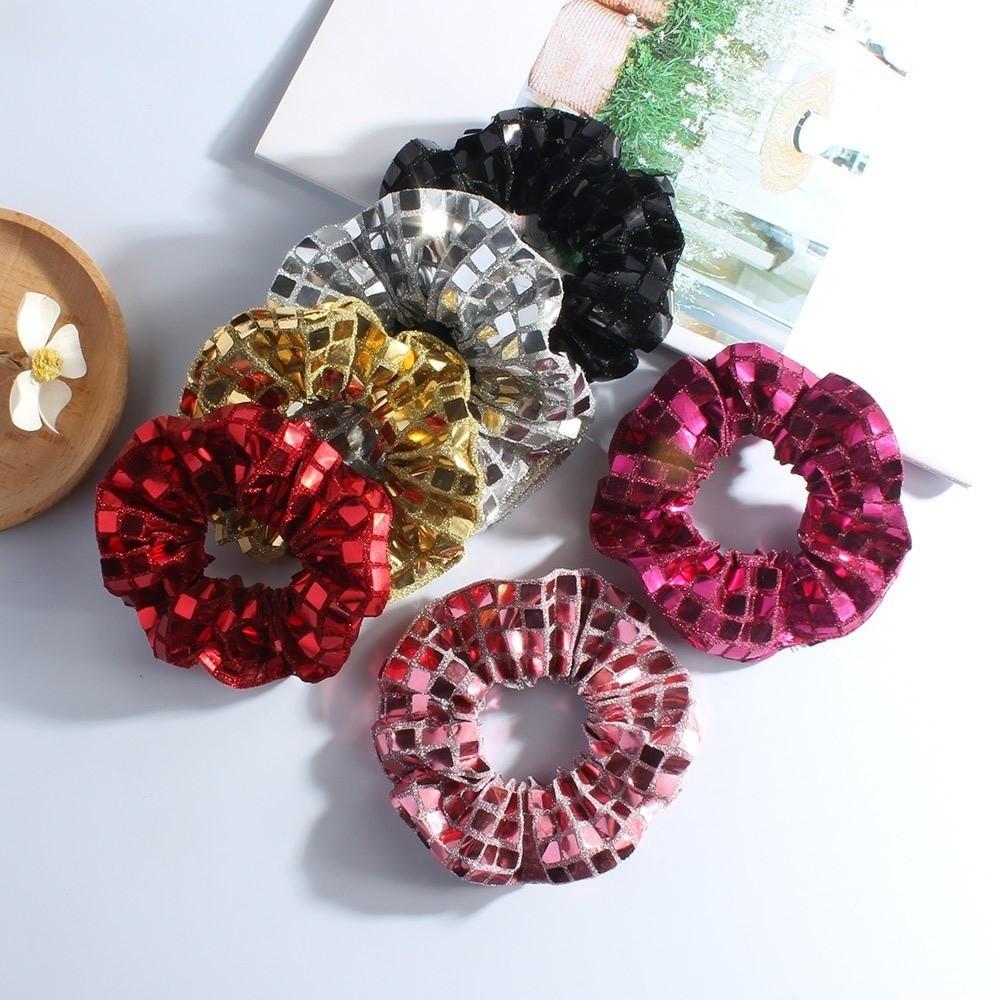 6pcs Square Sequin Rubber Bands Set Super Shiny Large Intestine Hair Tie Sequin Hair Rope  Party