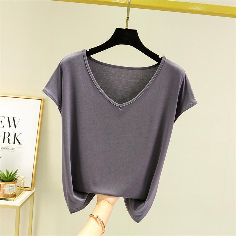 Women's Summer Solid Color Basic V-neck Sleeveless T-shirt Loose T-shirt Indoor and Outdoor Casual T-shirt