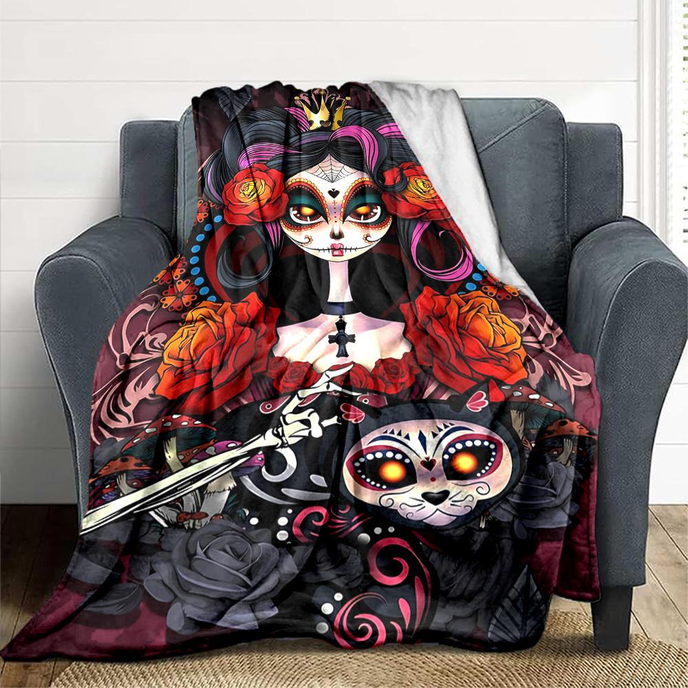 1PC Sugar Skull Design Print Blanket, Soft Throw Blanket - Warm & Cozy for Couch, Bed, Office, and Travel yy250912184