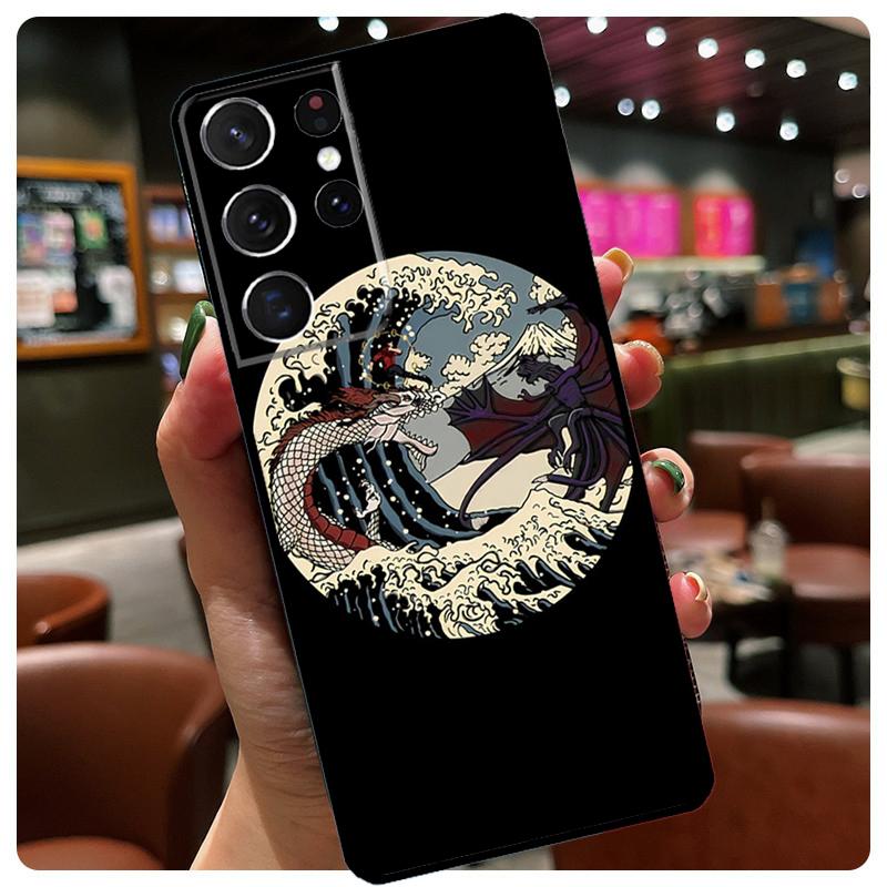 Japanese Wave Anime Dragon Phone Case For Samsung Galaxy S24 Ultra S20 S21 S22 S23 S25 Ultra S9 S10 Plus S25 FE Cover