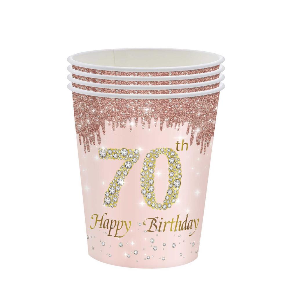 Rose Gold and Diamond 70th Birthday Party Set, Disposable Paper Plates, Paper Cups, Tablecloths, Theme Scene Arrangement