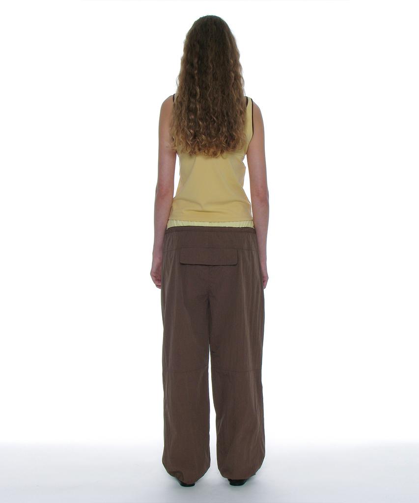 PARTIMENTO WOMEN Double Waist Parachute Pants_Brown