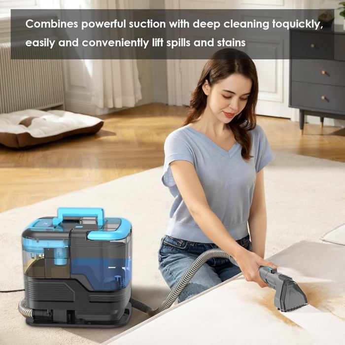 530W Portable Carpet and Sofa Cleaner with Self-Cleaning Function - Upholstery Suction Cleaning Appliance