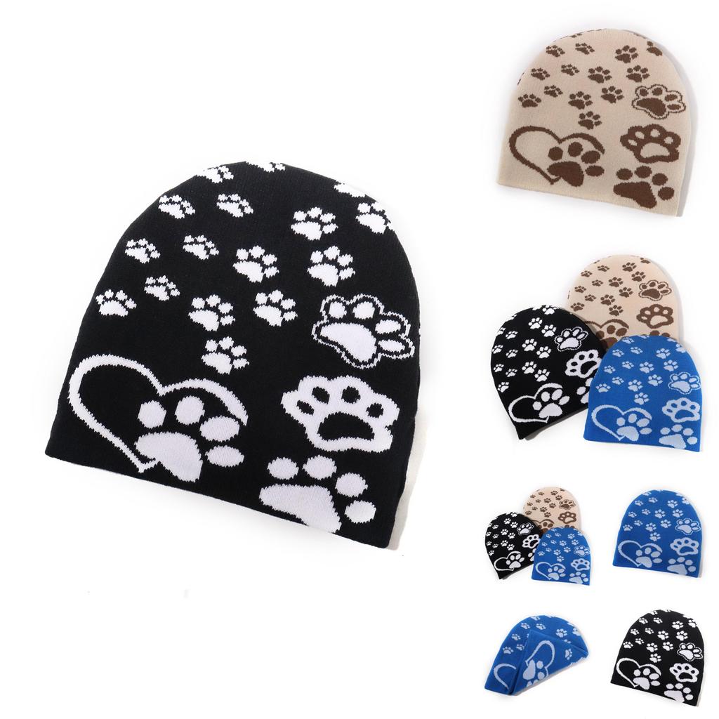 Minimalist Knit Hat With Paw Pattern For Autumn Winter Outdoor Warmth And Everyday Style