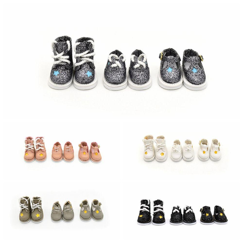 

1 Pair Star Pattern 1/8 Bjd Doll Leather Shoes Mini 1/8 Bjd Doll Boots Kids Gifts Black Style 1