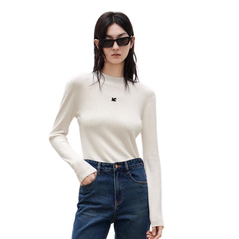 MO&Co. MC Embroidered Slim-Fit Semi-High Neck Knit Top
