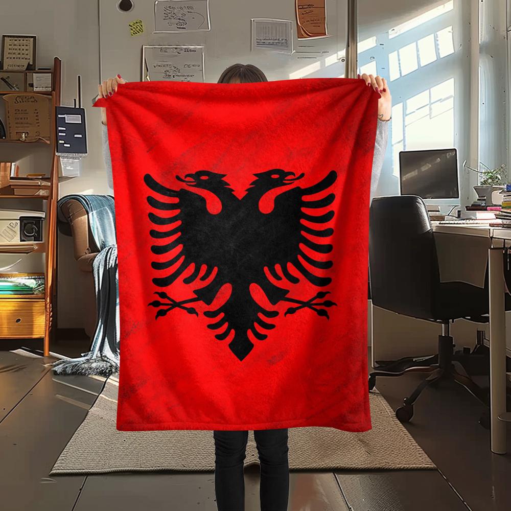 1pc Republic of Albania Print Flannel Blanket, High Quality Comfortable for All Seasons, Home Decor, Warmth and Comfort, Perfect for Christmas Gifts79