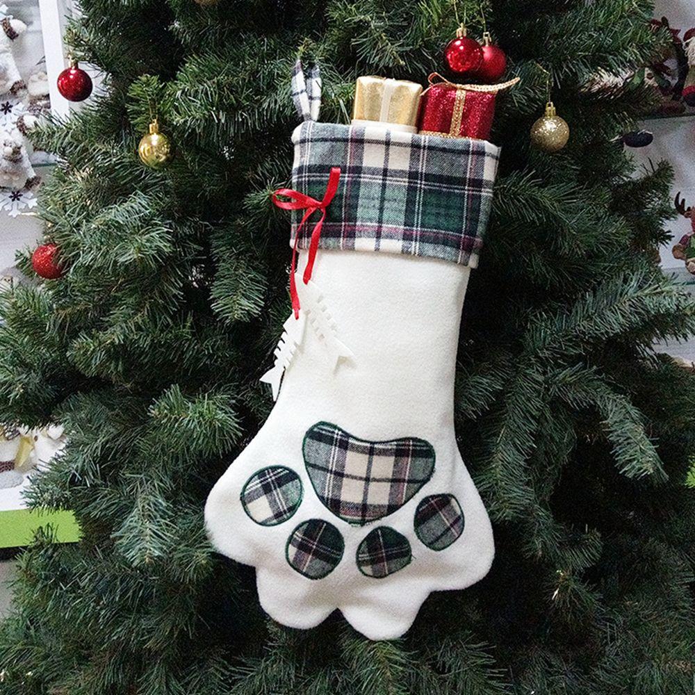 Craft Holiday Hanging Paw Shaped Fireplace Ornaments Christmas Stockings Decoration Pet Supplies