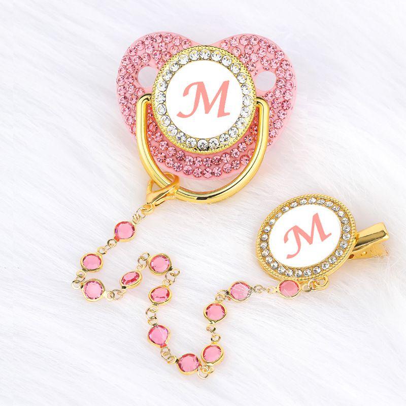 Diamond Beaded Belt Chain Pink Baby Pacifier