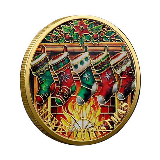 

Рождественские монеты Санты, двухсторонние коллекционные монеты из сплава, красочный узор, праздничные сувенирные монеты для рождественских коробок, новогодний подарок E