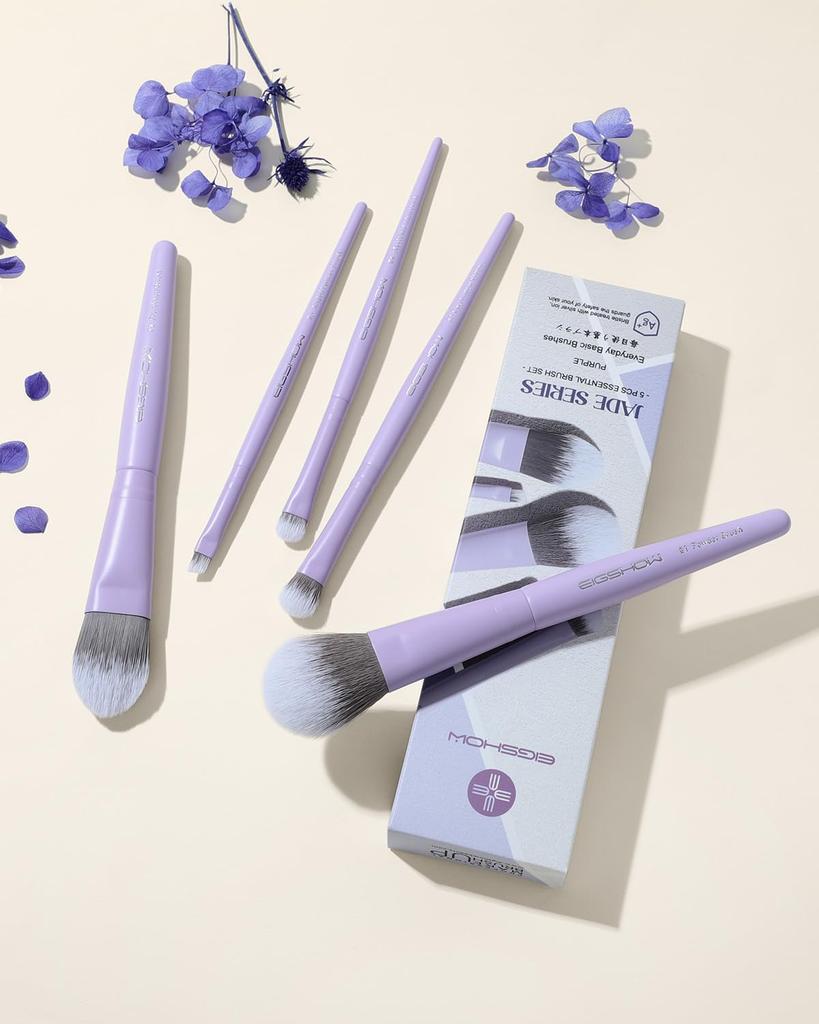 EIGSHOW Makeup Brush Professional Silver Ion Super Soft Fiber for Everyday with Portable Case 5-Piece Set, Grade, Treatment, Wool, Makeup, (Purple)