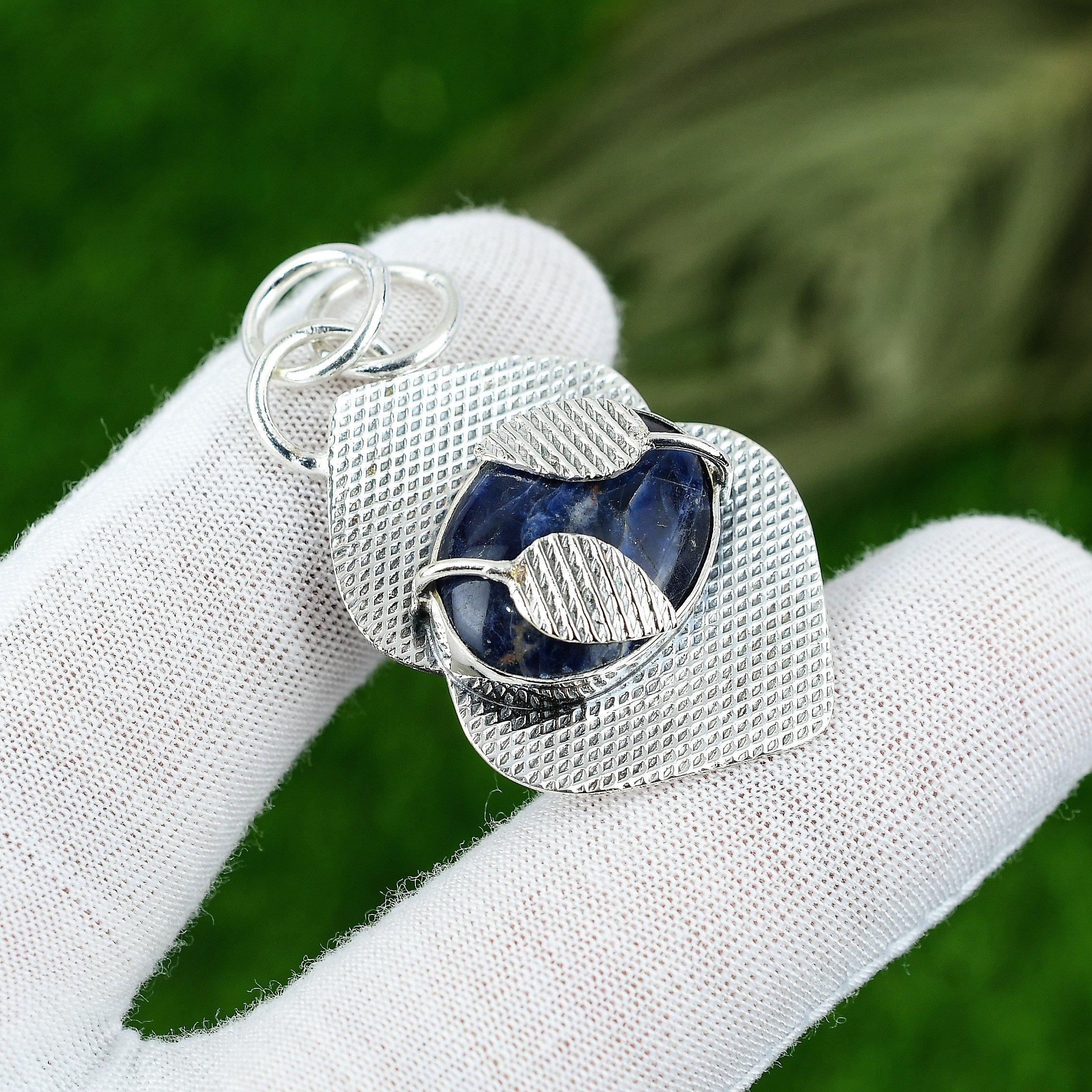 

День женщин Сделка Овальный Натуральный Содалит Стерлинговое Серебро Подвеска для дочери Ювелирные изделия