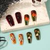 Fall Leaf Press on Nails Thanksgiving Pumpkin False Nails with Design Medium Square Artificial Stick on Nail Glossy Autumn Maple Leaves Acrylic Glue