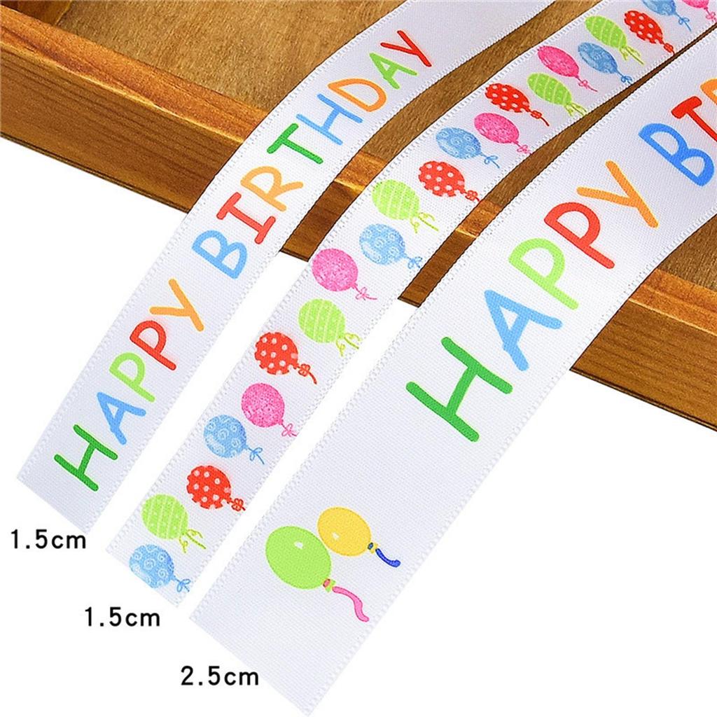 Happy Birthday Printed Ribbon Multicolor Letter Roll Gift Wrapping for Party Festival Decor