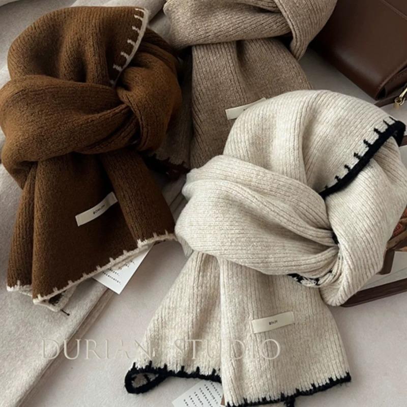 Christmas Red Lock Edge Wool Knitted Scarf Female Winter Student Couple High-end Wool Scarf Male