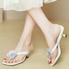 Fashion Ladies Crystal Flower Flipflops Thong Clip Toe Sandals Women Kitten High Heel Shoes Wedges Beach Slides Femme Slingback Slippers