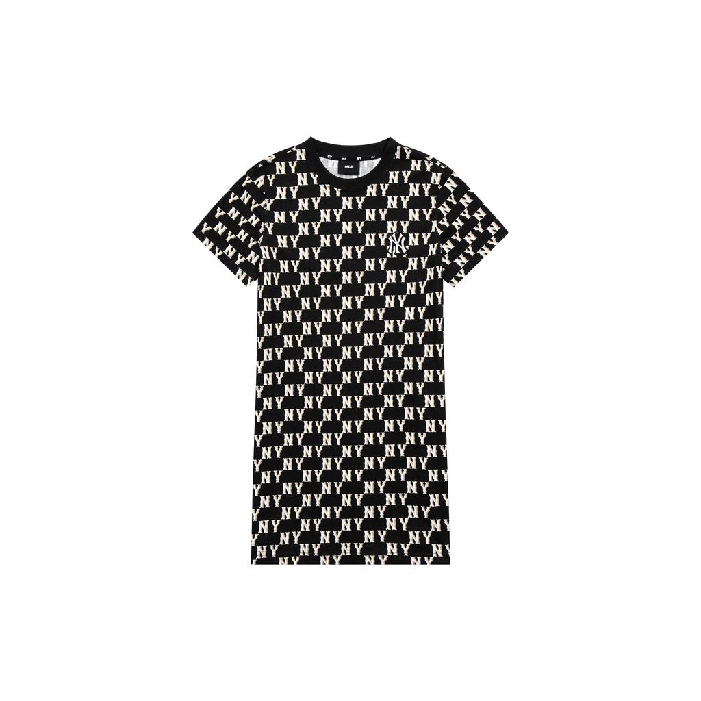 MLB New York Yankees Vintage Floral Print Casual Short Sleeve Dress Women dresses Black 3FOPM0133-50BKS