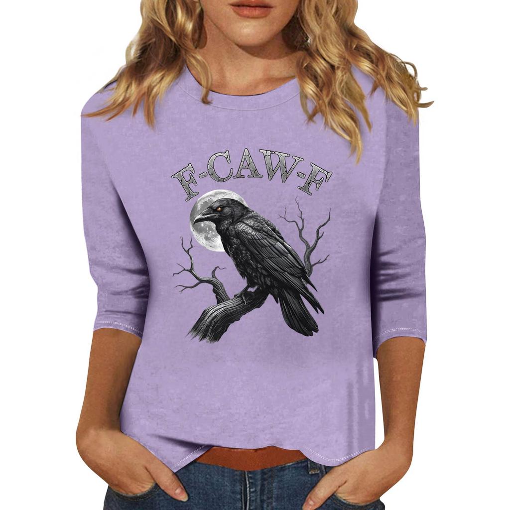 Women's Fashion Casual Three-Quarter Sleeve Printed  Neck T-Shirt Top