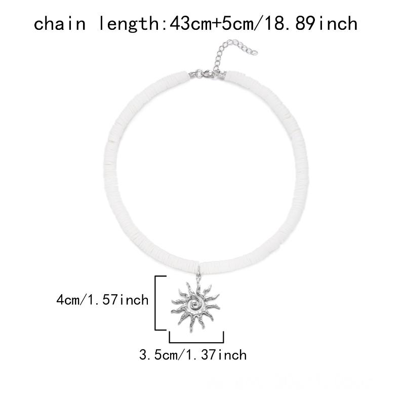 1Pcs Vintage Silver Color Sun Pendant Necklaces Bohemian Rainbow Beaded Choker Necklace For Women Summer Beach Jewelry Gift