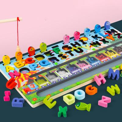Kids Montessori Educational Wooden Math Toys Children Busy Board Count Shape Colors Match Fishing Puzzle Learning Toys Gifts