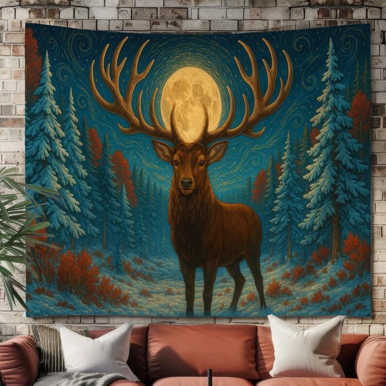 Deer under the moonlight tapestry 75x100 чёрный