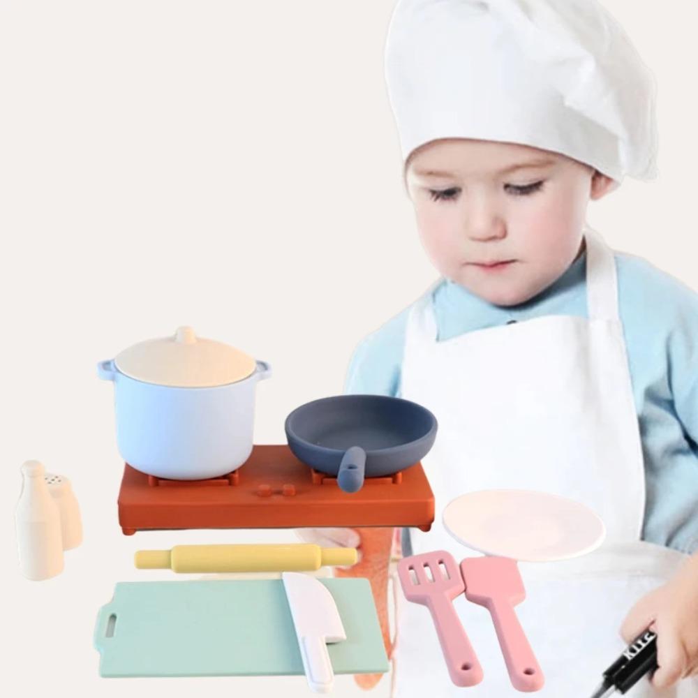 Conjunto de Brinquedos de Cozinha de Silicone Panela Cozinhar Para Criança Pequena Educacional Desenvolvimental Melhor Presente