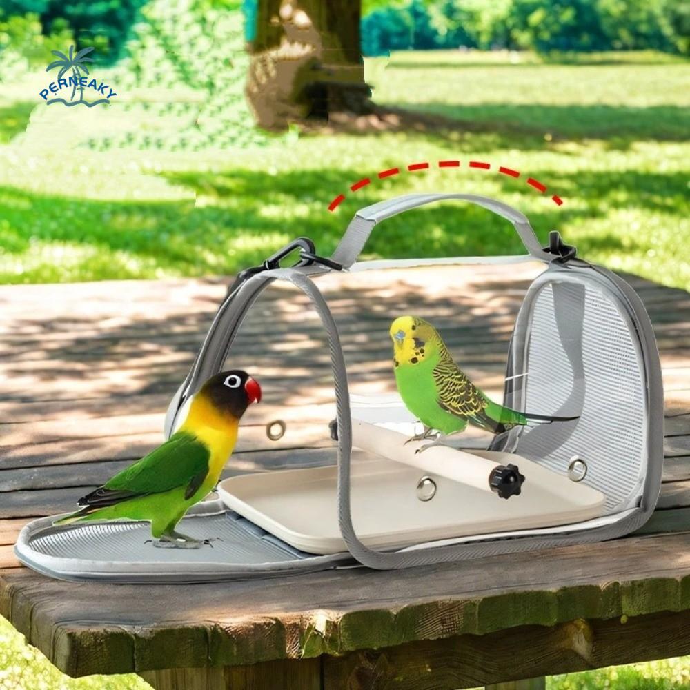 Portable Bird Carrier Bag Folding Wooden Stand Parrot Out Bag Large Capacity Clear Window Travel Bird Cage Hiking Adventures