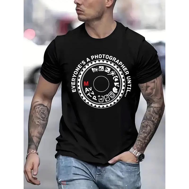 

European sizes Men s Photography Mode Graphic Print T-Shirt - Casual Short Sleeve Round Neck Tee with Camera Settings Design S чёрный