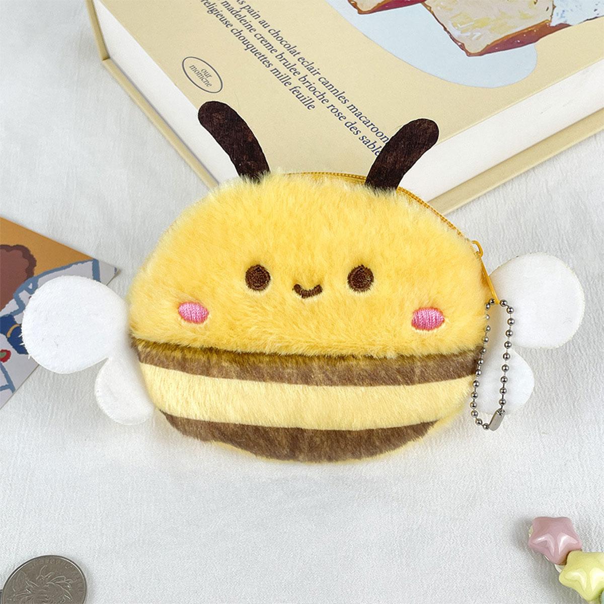 

Cute bee plush coin purse kids cartoon animal doll bee money bag bag pendant fashion storage bag small bag office storage золотой