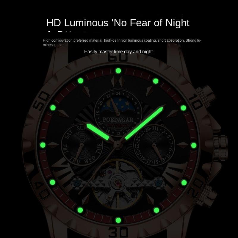 Relógio Mecânico Automático Masculino de Moda de Marca Top Novo Impermeável Luminoso Multifuncional de Pulso