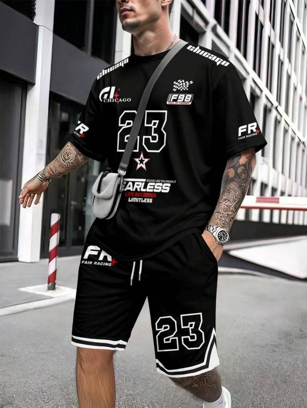 

Hot selling summer comfortable men s breathable round neck T-shirt shorts L