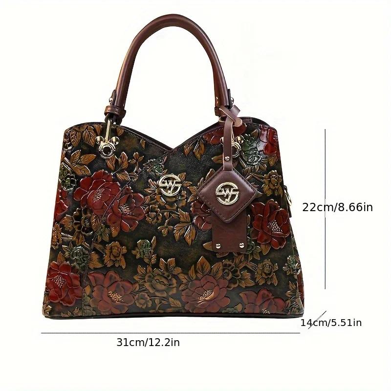 Light Luxury Pu Leather Tote Bag Large Capacity Crossbody Women Bag Fashion Vintage Flower Pattern Purse And Handbag