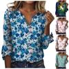 T-shirt Top da Donna Ampia Casual a Maniche a Tre Quarti Scollo a V Pizzo Stampa Floreale