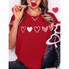 European Size Women's Short Sleeve Blouse, Minimalist Love Print, Soft Stretch Crew Neck, Breathable Casual Top, S-XXL