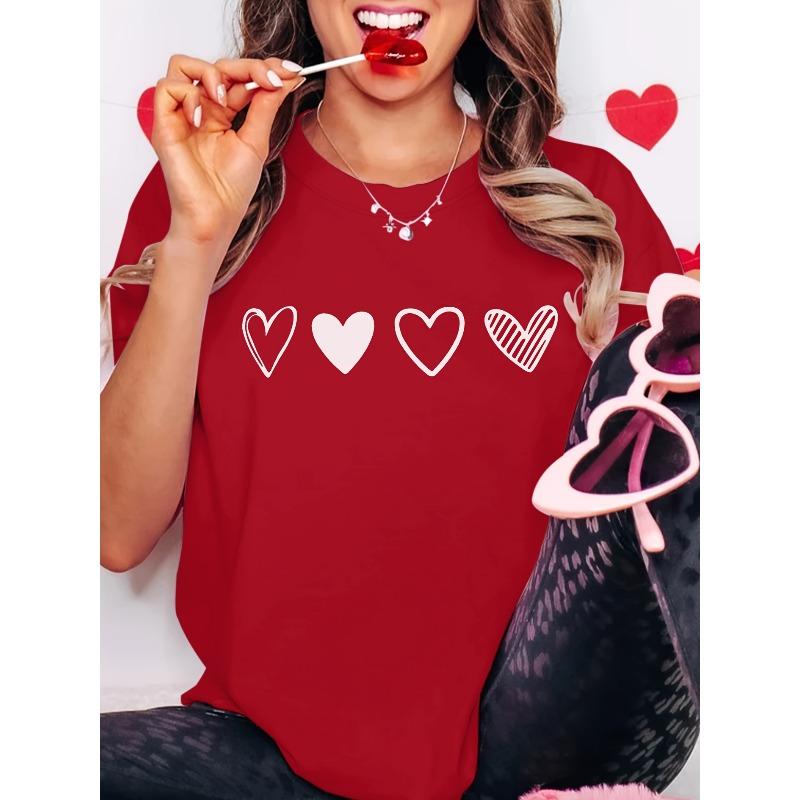 European Size Women's Short Sleeve Blouse, Minimalist Love Print, Soft Stretch Crew Neck, Breathable Casual Top, S-XXL