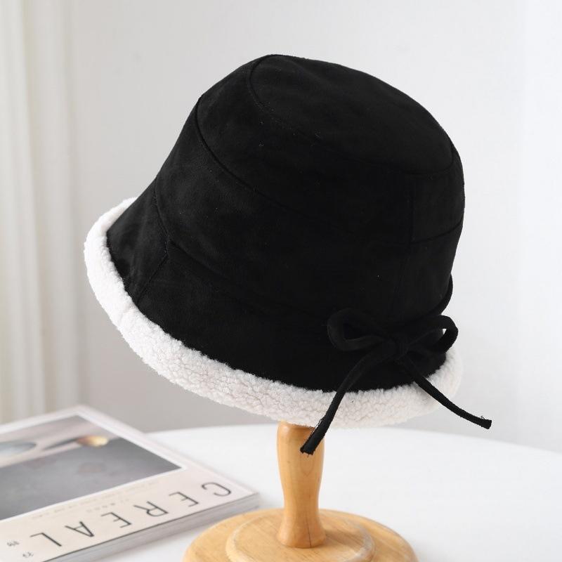 

Suede Bucket Hat Women s Autumn and Winter Velvet Thickened Warm Basin Hat Windproof and Cold one size