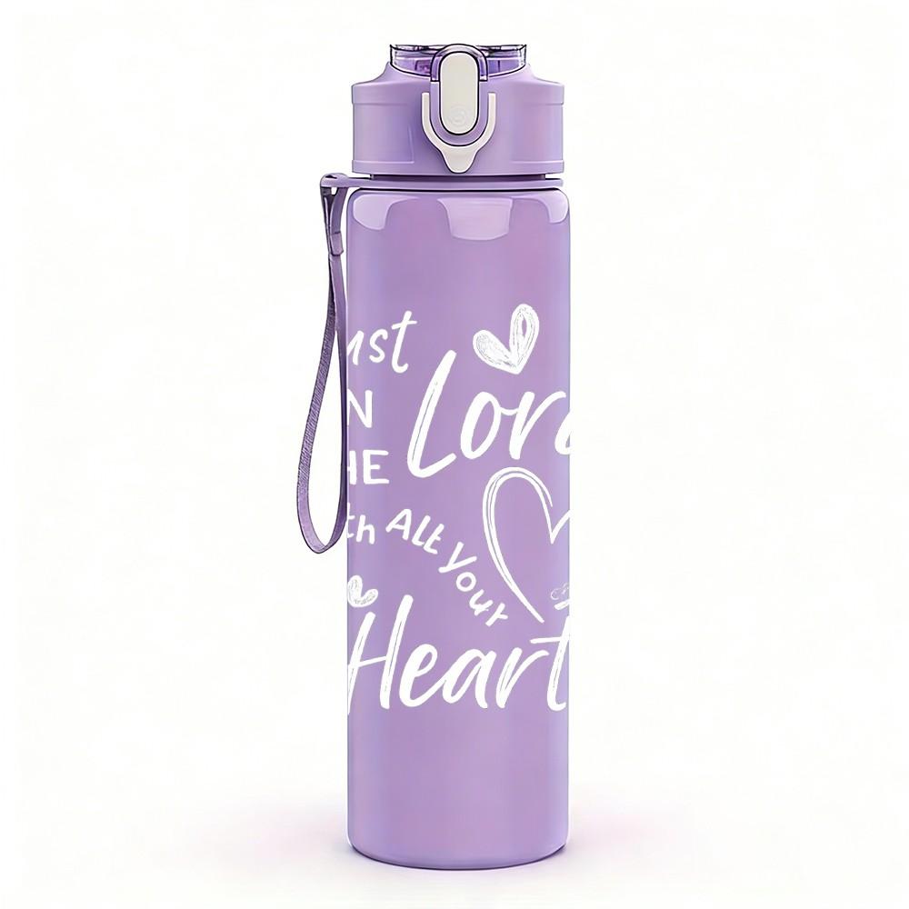 1PC Faith Heart Minimal Line Slogan Print 750ml Color Plastic Sports Water Bottle Leakproof Flip Straw Lid Suitable for Sports Office Home Use