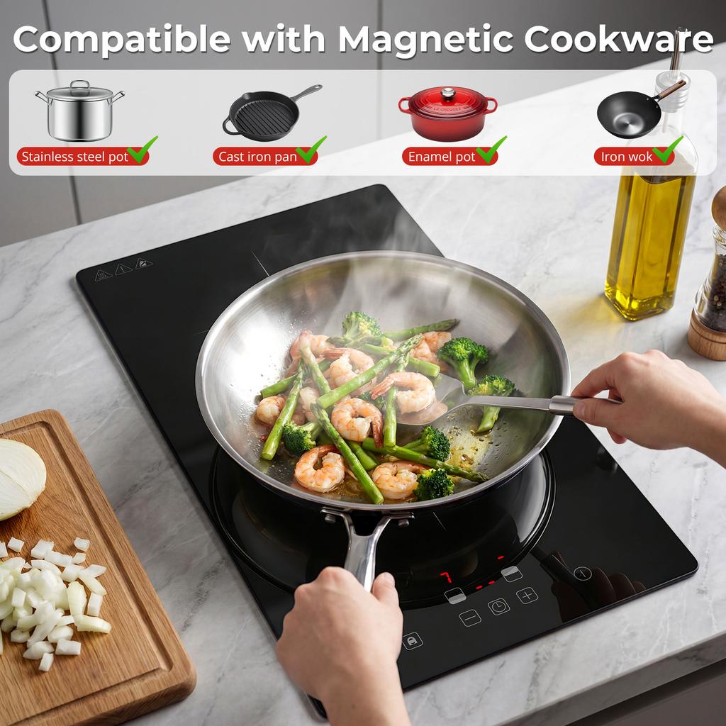 Induction Cooktop 2 Burners 3000W Double Plate Countertop Model with Touch Control Household & Hotel