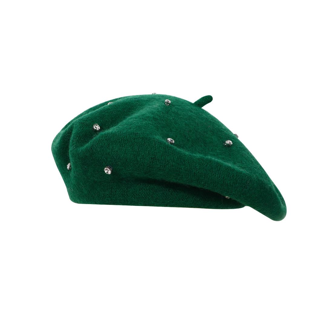 Women S Wool Beret Hat With Rhinestones Vintage Multi Color Face Slimming