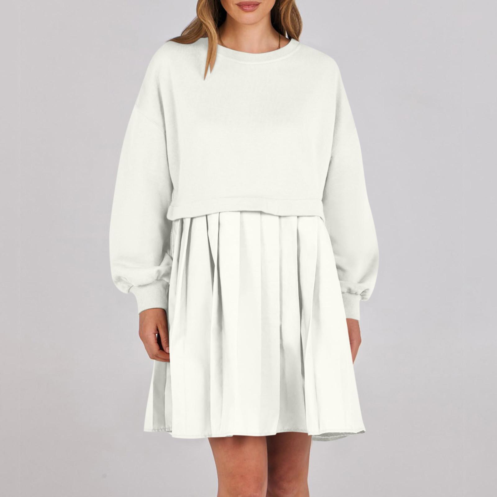 

Женское платье-толстовка большого размера с длинным рукавом в стиле пэчворк, пуловер, топы, платье-толстовка XL белый