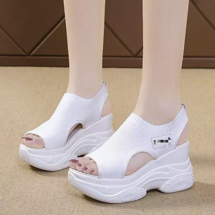 High-heeled Roman beach shoes summer new muffin comfortable fish mouth inner height increase thick-soled wedge sandals
