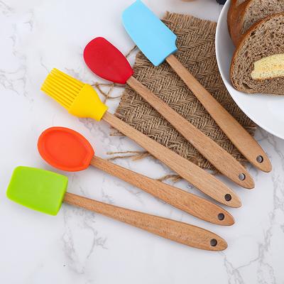 5 Pcs Silicone Small Spatulas Set Mini Spatula Wooden Handle Heat Resistant Spoon Scraping Spoon Baking Kitchen Utensils