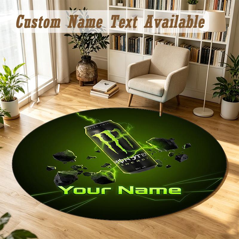 Round Rug Custom NameMonster Energy Pattern Non Slip Carpet Home Floor Decor