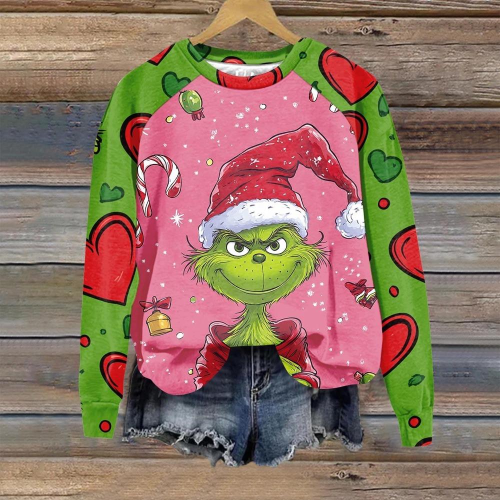 Christmas Fashion Men and Women's T-shirt Green Monster Print O-Neck Pullover Top Casual Outdoor Sweatshirt Kids T-shirt Top Clothing