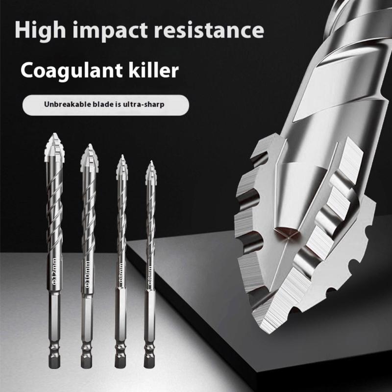4 Piece Tile And Concrete Drill Bit Set Quadruple Flute Alloy Steel For Accuracy Drilling In Hard Materials