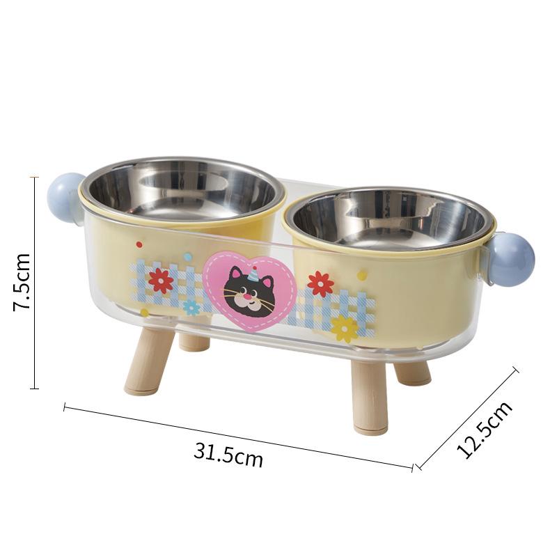Stainless Steel Elevated Anti-Slip Double Pet Bowl with Cervical Protection