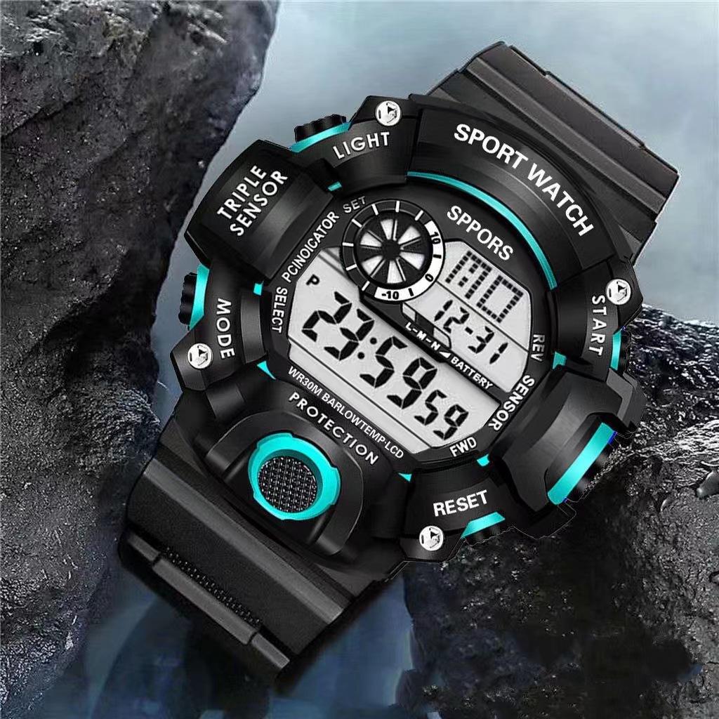 

Трендовые водонепроницаемые светящиеся спортивные часы для подростков светло-синий