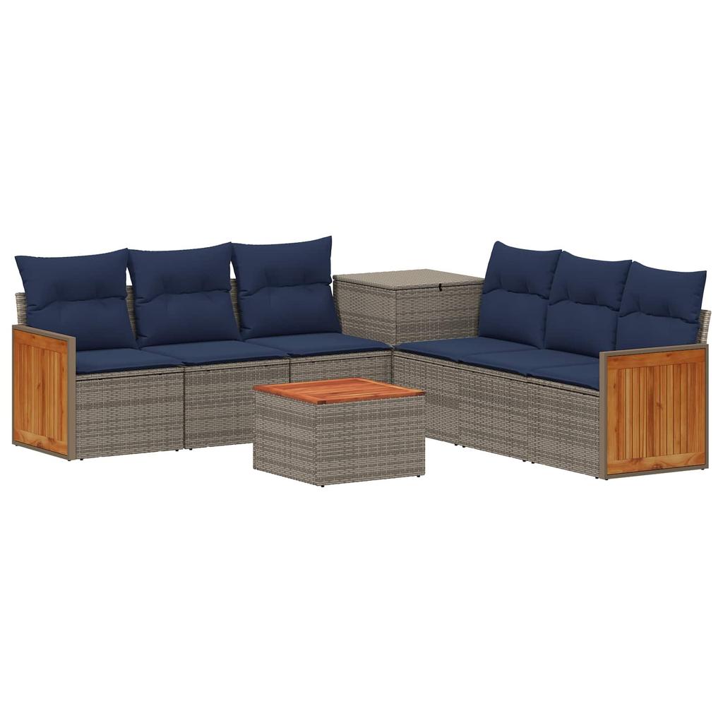 Sofa Set 8 Pieces Gray and Navy Blue Poly Rattan and Steel