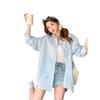 2026 Women's Blue & White Striped Long Sleeve Bow Shirt - Stylish Mid-Length, Sun Protection, Perfect for Early Autumn