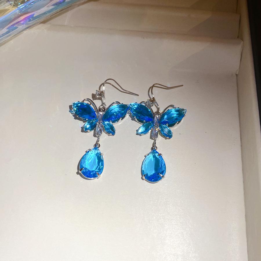 

Butterfly Water Drop Zircon Necklace Ear Hook Light Luxury Premium Clavicle Chain Premium Jewelry Set, Female